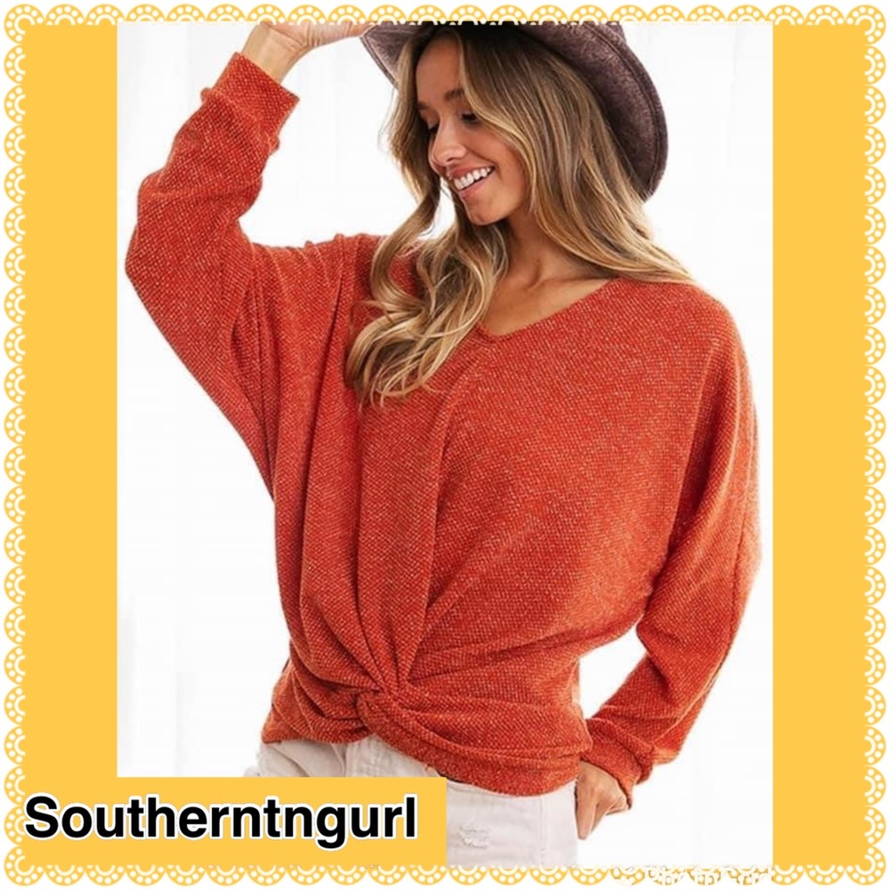 NWT BIBI Rust Knit Long sleeve Front Knot Long Sleeve Top